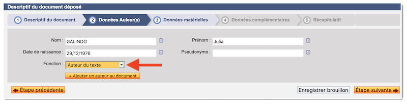 Données auteur pour le dépôt légal d'un livre